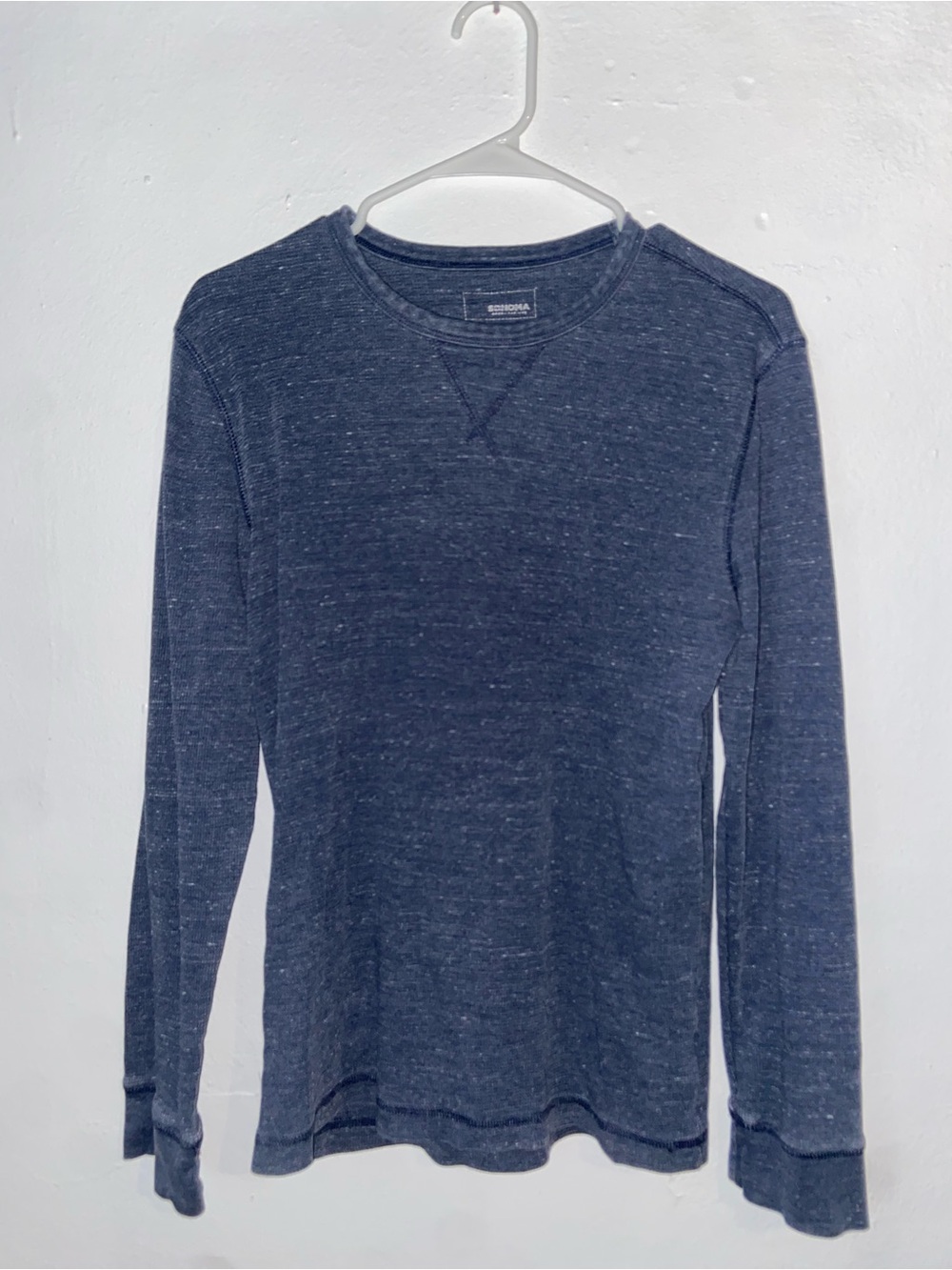 Sonoma Classic Gorpcore Grunge Heritage Slate Blue Speckled Long‎ Sleeve Henley